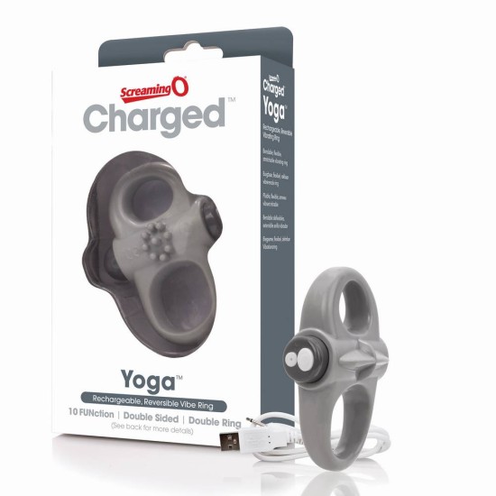 Διπλό Επαναφορτιζόμενο Δαχτυλίδι Πέους - Charged Yoga Vibe Ring Grey Sex Toys 