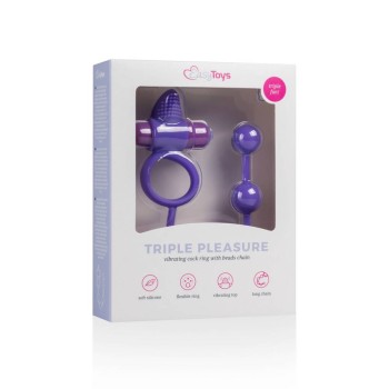 Δονούμενο Δαχτυλίδι Πέους Με Πρωκτικές Μπίλιες - Triple Pleasure Couple Toy