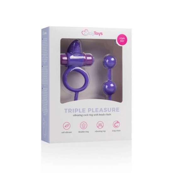 Δονούμενο Δαχτυλίδι Πέους Με Πρωκτικές Μπίλιες - Triple Pleasure Couple Toy Sex Toys 