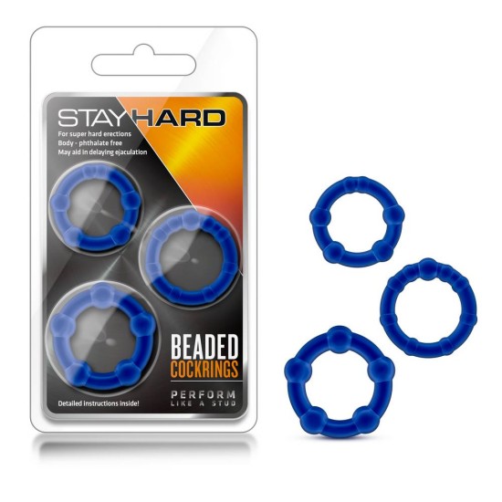 Stay Hard Beaded Cockrings Blue Sex Toys