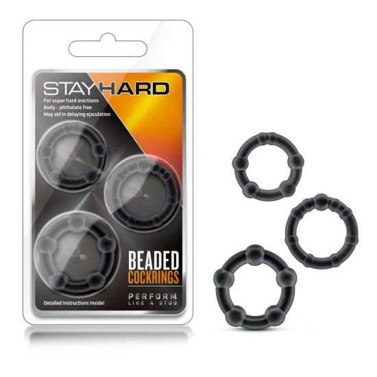 Stay Hard Beaded Cockrings Black Sex Toys