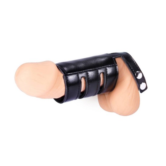 Δερμάτινο Δαχτυλίδι Με Κάλυμμα Πέους - Cock Strap With Sheath Plain Sex Toys 
