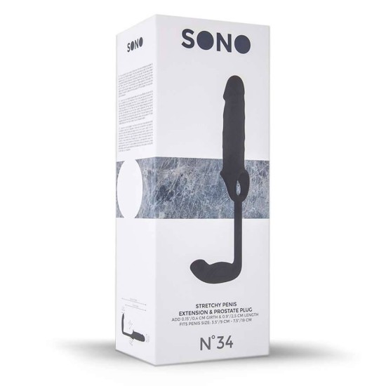 Sono No.34 Penis Sleeve With Extension & Anal Plug Black Sex Toys