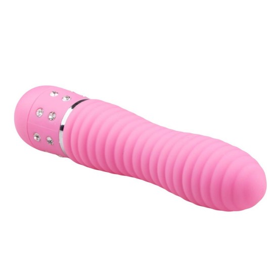 Μίνι Δονητής Με Στρας - Mini Vibrator Ribbed Pink 11.5cm Sex Toys 