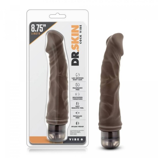 Μαλακός Ρεαλιστικός Δονητής - Dr. Skin Cock Vibe No6 Vibrator Chocolate Sex Toys 