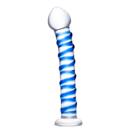 Γυάλινο Ομοίωμα Με Ραβδώσεις - Blue Spiral Glass Dildo Sex Toys 