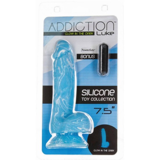 Ομοίωμα Πέους Με Μίνι Δονητή - Addiction Luke Glow In The Dark Dildo 19cm Sex Toys 