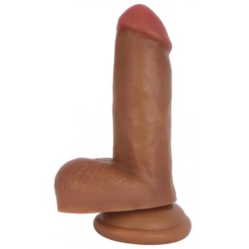Realistic Dildo With Suction Cup & Scrotum Brown 16.5 cm