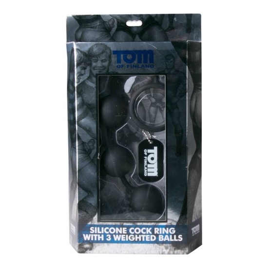 Tom Of Finland Silicone Cock Ring With 3 Weighted Balls 31cm Sex Toys
