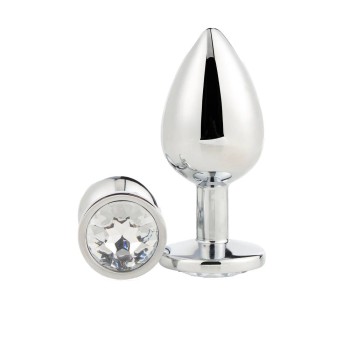 Ασημί Μεταλλική Σφήνα Με Κόσμημα - Gleaming Love Silver Plug Large 10cm