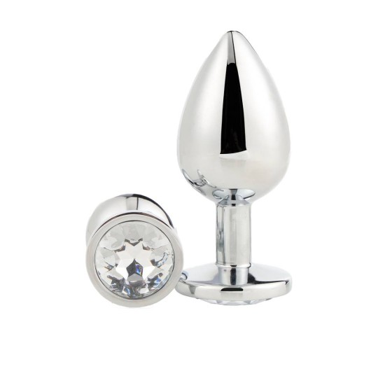 Ασημί Μεταλλική Σφήνα Με Κόσμημα - Gleaming Love Silver Plug Large 10cm Sex Toys 