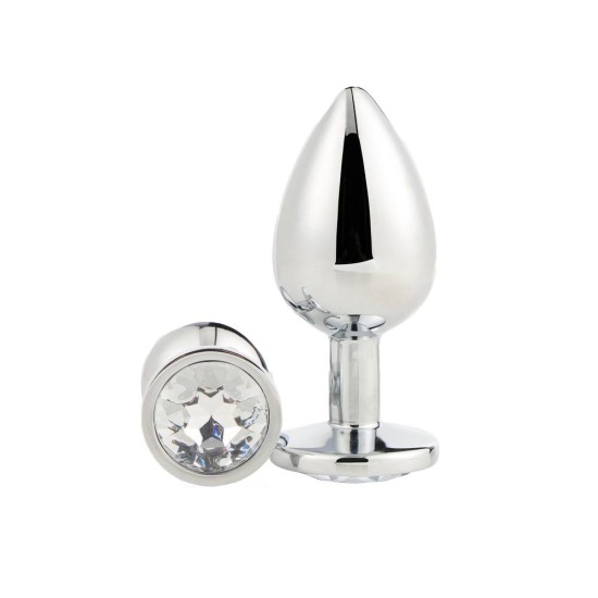 Ασημί Μεταλλική Σφήνα Με Κόσμημα - Gleaming Love Silver Plug Medium 8cm Sex Toys 