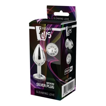 Ασημί Μεταλλική Σφήνα Με Κόσμημα - Gleaming Love Silver Plug Medium 8cm