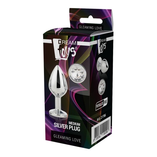 Ασημί Μεταλλική Σφήνα Με Κόσμημα - Gleaming Love Silver Plug Medium 8cm Sex Toys 