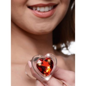 Red Heart Glass Anal Plug With Gem Small 7.10cm