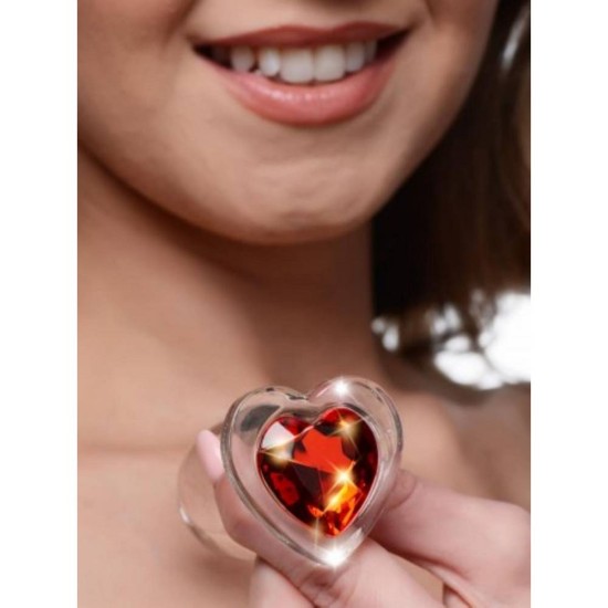 Red Heart Glass Anal Plug With Gem Small 7.10cm Sex Toys