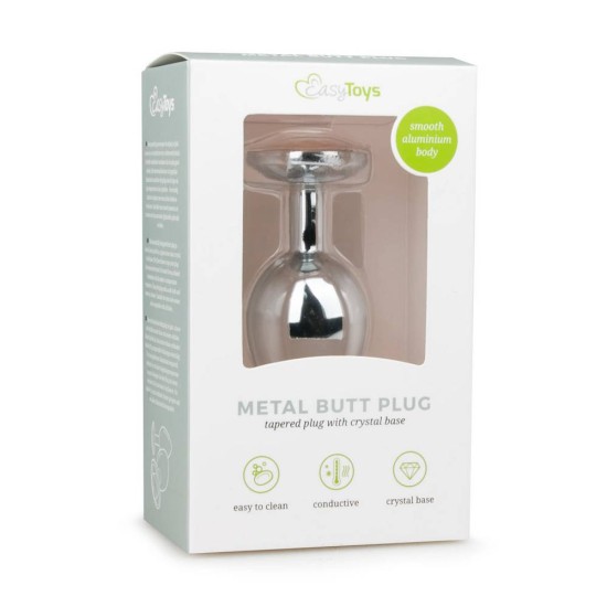 Μεταλλική Σφήνα Με Κόσμημα - Metal Butt Plug No 2 Silver-Clear 8cm Sex Toys 