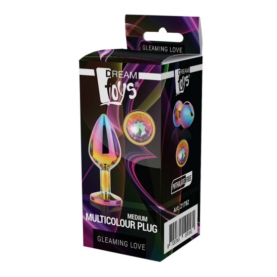 Πολύχρωμη Μεταλλική Σφήνα Με Κόσμημα - Gleaming Love Multicolour Plug Medium 8cm Sex Toys 