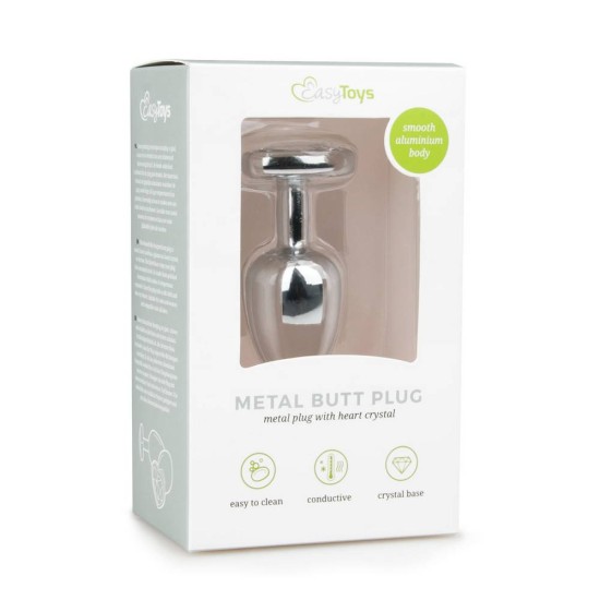 Πρωκτική Σφήνα Καρδιά - Metal Butt Plug No 2 Silver/Clear 7,5cm Sex Toys 