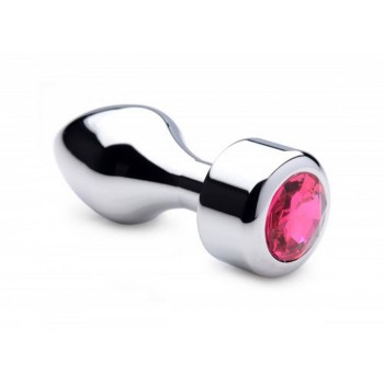 Aluminum Butt Plug With Pink Crystal Large