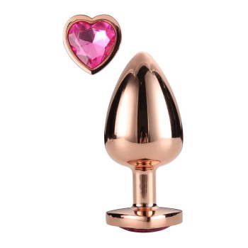 Χρυσή Μεταλλική Σφήνα Με Ροζ Κόσμημα - Gleaming Love Rose Gold Plug Medium 8cm
