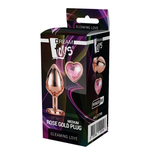 Χρυσή Μεταλλική Σφήνα Με Ροζ Κόσμημα - Gleaming Love Rose Gold Plug Medium 8cm Sex Toys 
