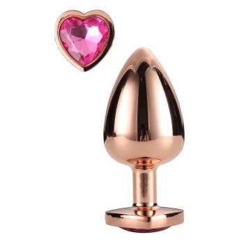Χρυσή Μεταλλική Σφήνα Με Ροζ Κόσμημα - Gleaming Love Rose Gold Plug Small 7cm