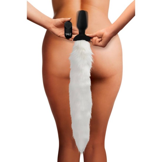 Ασύρματη Πρωκτική Σφήνα Με Ουρά - Vibrating Anal Plug With Fox Tail White Sex Toys 
