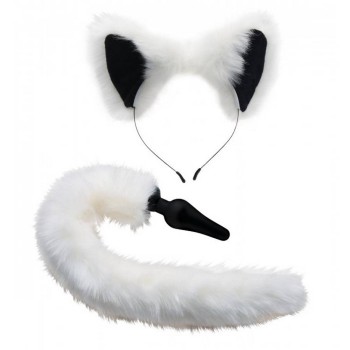 Σετ Πρωκτική Σφήνα Με Ουρά & Αυτάκια - White Fox Tail & Ears Set