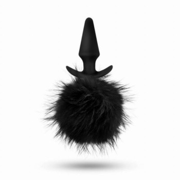 Σφήνα Πρωκτού Με Ουρά Λαγού - Rabbit Tail Plug Black