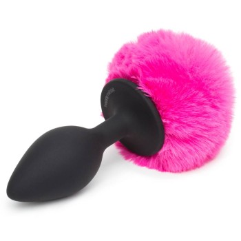 Σφήνα Σιλικόνης Με Ουρά Λαγού - Bunny Tail Butt Plug Medium Black & Pink
