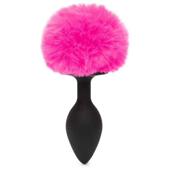 Σφήνα Σιλικόνης Με Ουρά Λαγού - Bunny Tail Butt Plug Medium Black & Pink Sex Toys 