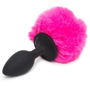 Σφήνα Σιλικόνης Με Ουρά Λαγού - Bunny Tail Butt Plug Small Black & Pink