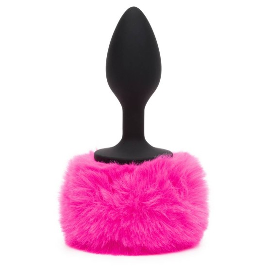 Σφήνα Σιλικόνης Με Ουρά Λαγού - Bunny Tail Butt Plug Small Black & Pink Sex Toys 