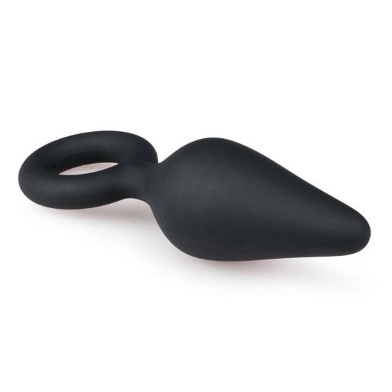 Πρωκτική Σφήνα Σιλικόνης - Black Buttplugs With Pull Ring Medium Sex Toys 