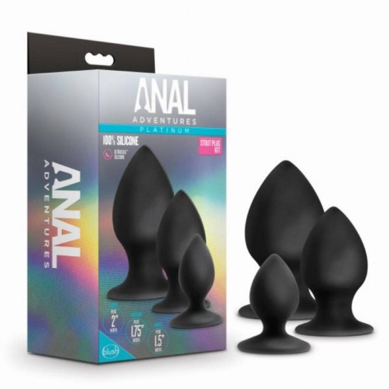 Anal Adventures Platinum Anal Stout Plug Kit 3 Pc Black Sex Toys
