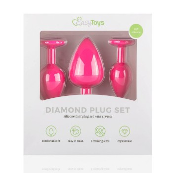 Σετ Πρωκτικές Σφήνες Με Κόσμημα - Silicone Butt Plug with Diamond Pink