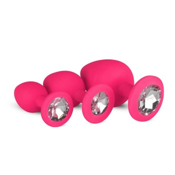 Σετ Πρωκτικές Σφήνες Με Κόσμημα - Silicone Butt Plug with Diamond Pink