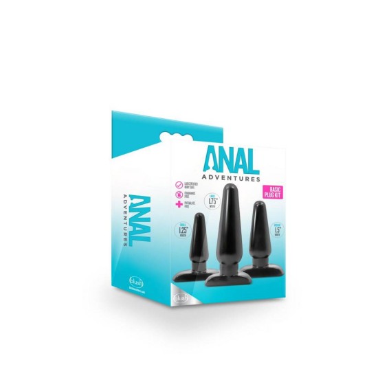 Σετ Πρωκτικές Σφήνες -  Anal Adventures Basic Plug Kit Black 3 Pc Sex Toys 