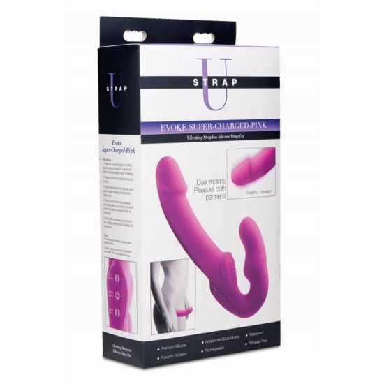 Διπλό Στραπόν Με Δόνηση  - Evoke Vibrating Strapless Strap On Pink Sex Toys 