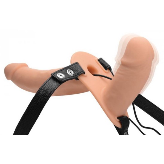 Γυναικείο Διπλό Στραπόν Με Δόνηση - Power Pegger Double Strap On Vibrator Skin Sex Toys 