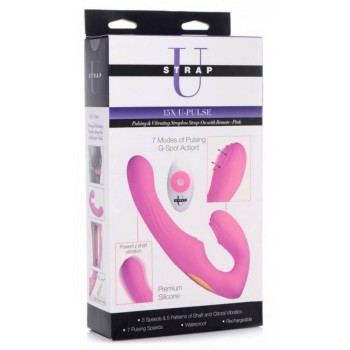 Παλμικό Διπλό Στραπόν - U Pulse Silicone Vibrating Strapless Strap On Pink