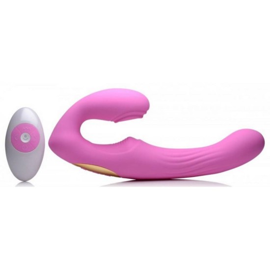 Παλμικό Διπλό Στραπόν - U Pulse Silicone Vibrating Strapless Strap On Pink Sex Toys 