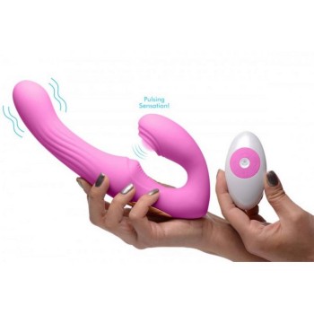 U Pulse Silicone Vibrating Strapless Strap On Pink