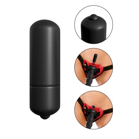 Δονούμενο Κούφιο Στραπόν Με Ζώνη- Vibrating Strap On Set Black Red 16.5cm Sex Toys 