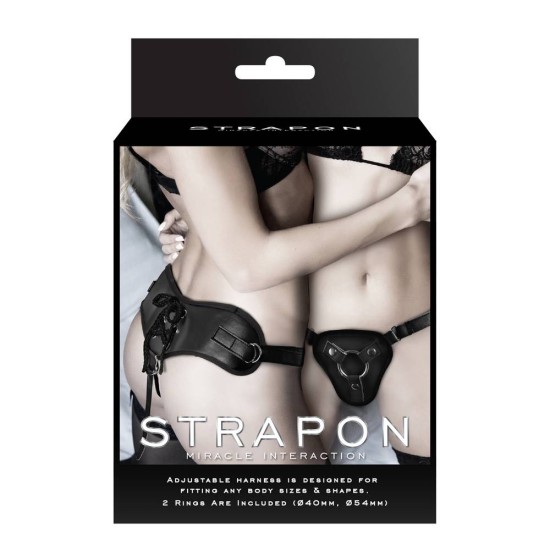 Strapon Black Pu Harness With Two Rings Sex Toys