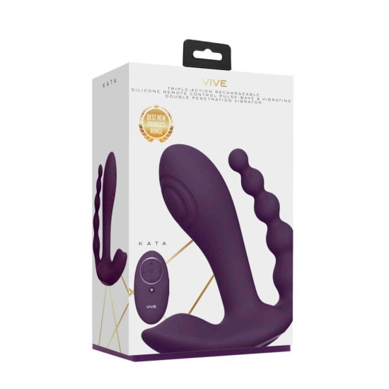 Kata Remote Pulse Wave Double Penetration Vibrator Purple Sex Toys