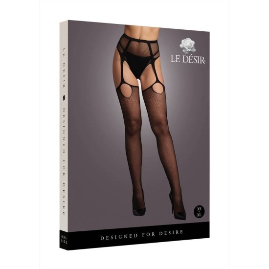 Διχτυωτό Καλσόν Ζαρτιέρες - Le Desir Pantie With Attached Stockings Black Ερωτικά Εσώρουχα 