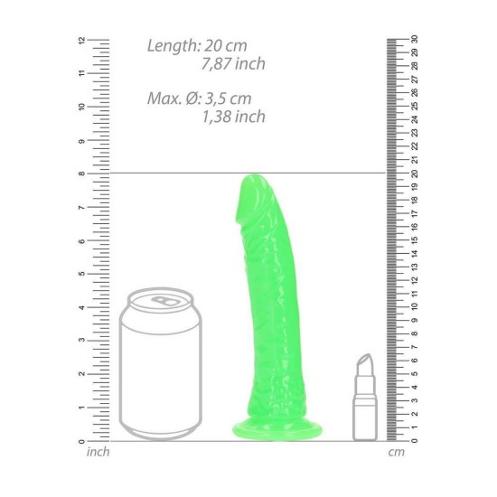 Φωσφοριζέ Ομοίωμα Πέους - Slim Realistic Dildo Glow In The Dark Neon Green 20cm Sex Toys 