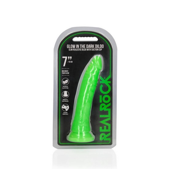 Φωσφοριζέ Ομοίωμα Πέους - Slim Realistic Dildo Glow In The Dark Neon Green 20cm Sex Toys 